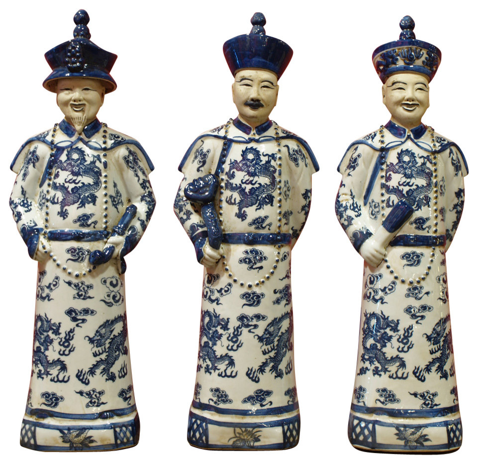Porcelain Blue and White Qing Emperors, 6"x4"x17.25" Asian