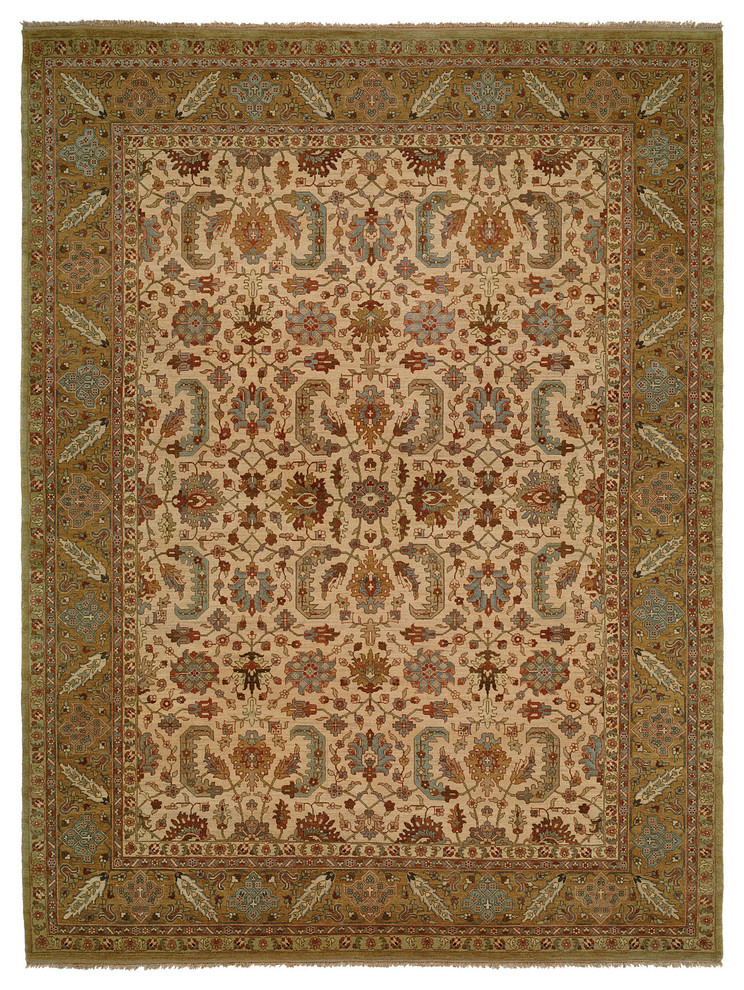 Carol Bolton Blue Feather Hand-Knotted Rug, Ivory and Gold, 2'x3'