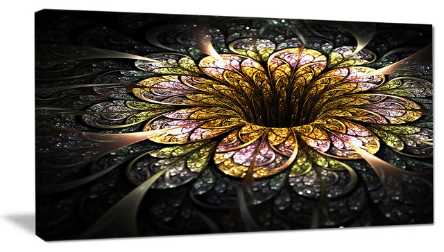 "Dark Golden Fractal Flower Digital Art" Large Canvas Print, 40"x20"