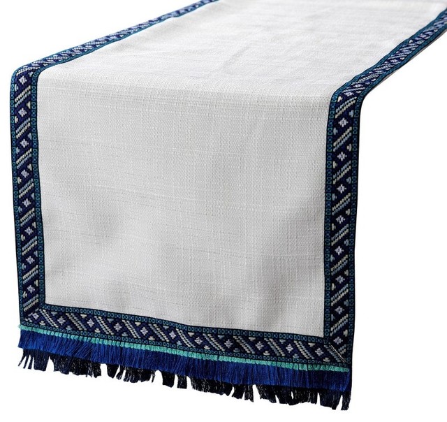 Silk Table Runner Ivory Fabric with Lace & TasselsMillistellar, 14"x36