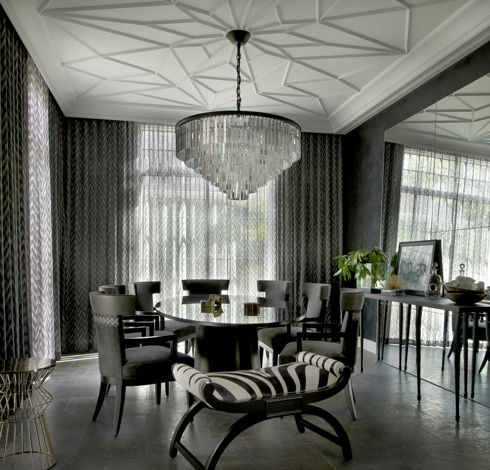 Photo of a contemporary dining room in Chicago with grey walls and no fireplace.