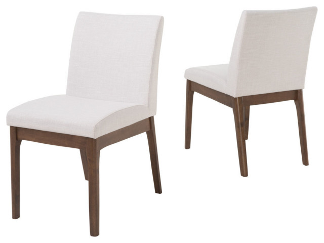 Oceanna Mid Century Modern Dining Chairs, Set of 2, Light Beige/Walnut, Fabric