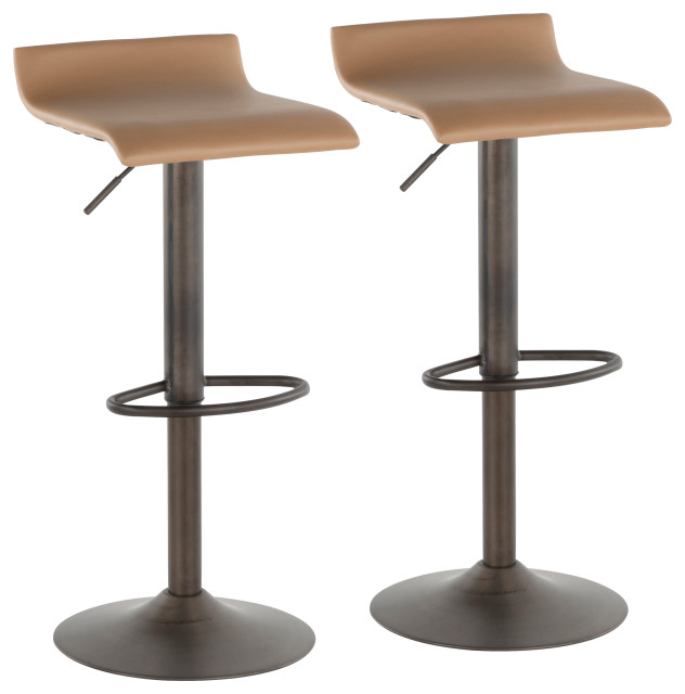 Lumisource Ale Barstool, Antique Metal and Camel PU Leather, Set of 2