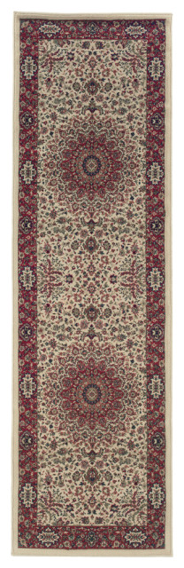 Aiden Traditional Vintage Inspired Ivoryred Rug 27 X 94 Traditional Hall And Stair 1818