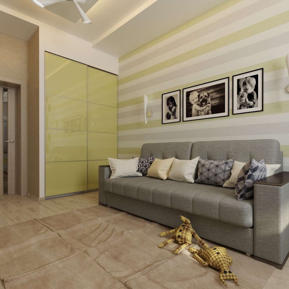 Современная квартира с большим круглым диваном