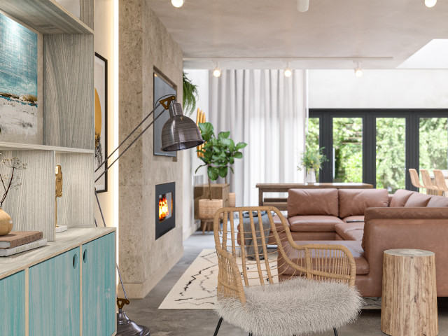 Open Plan Living Room with Feature Wall living-room