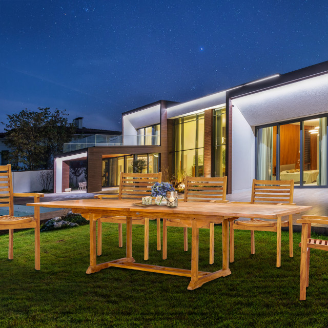 Teak Wood Italy Rectangular Double Extension Outdoor Patio Dining Table ...