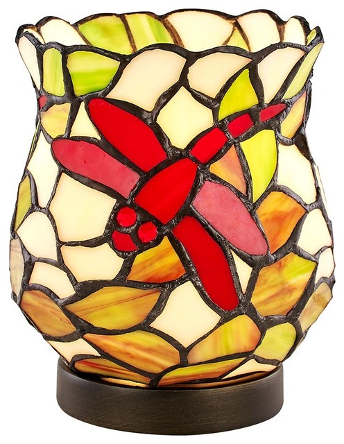Red Dragonfly Stained Glass Tiffany Table Lamp With Touch Dimmable Red Dragonfly Stained Glass Tiffany Table Lamp With Touch Dimmable Bronze Base