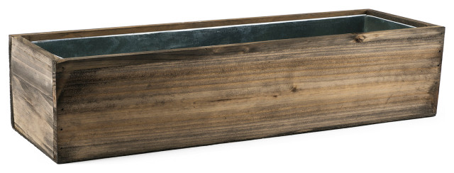CYS Excel Natural Wood Rectangle Planter Box With Removable Zinc Liner, 24"x6"x6