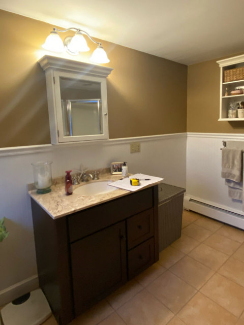 24 inch Beadboard Style Corner Bathroom Vanity Taupe Color