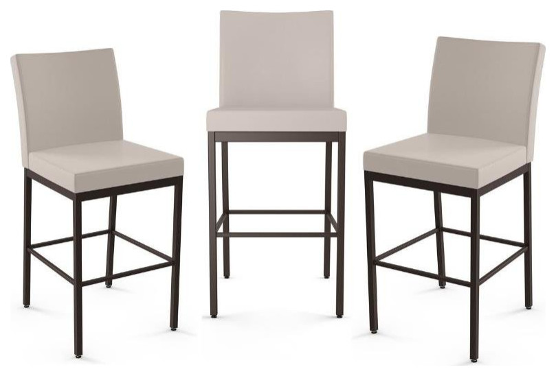 Home Square 3 Piece Faux Leather and Metal Bar Stool Set in Cream/Dark