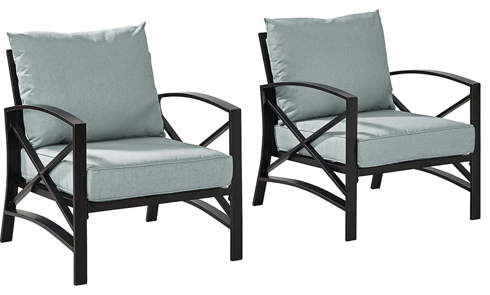 2 Pack Patio Armchair, XShaped Metal Frame and Padded Seat