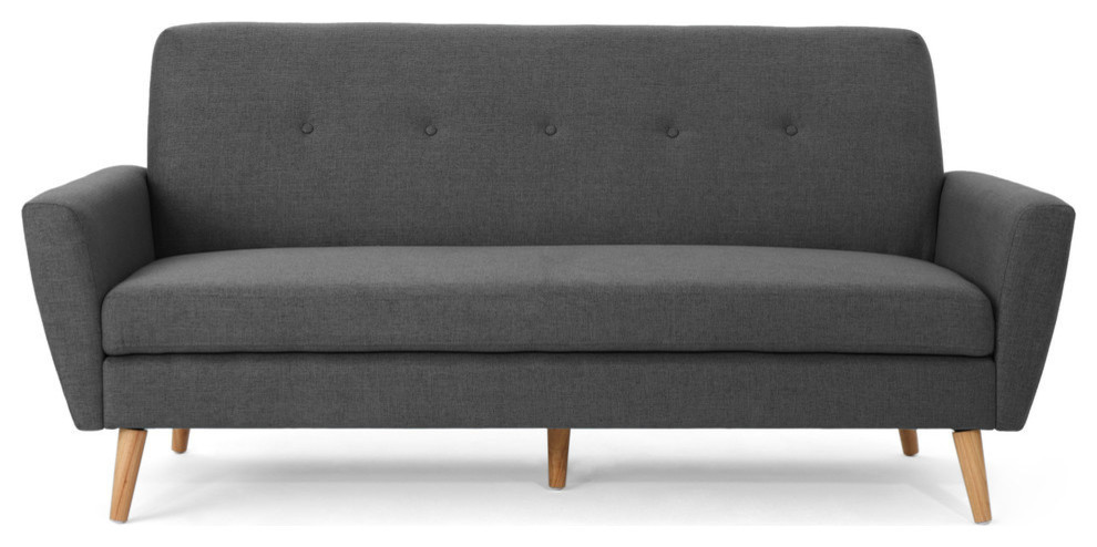 GDF Studio Doris Mid Century Fabric Couch, Dark Gray