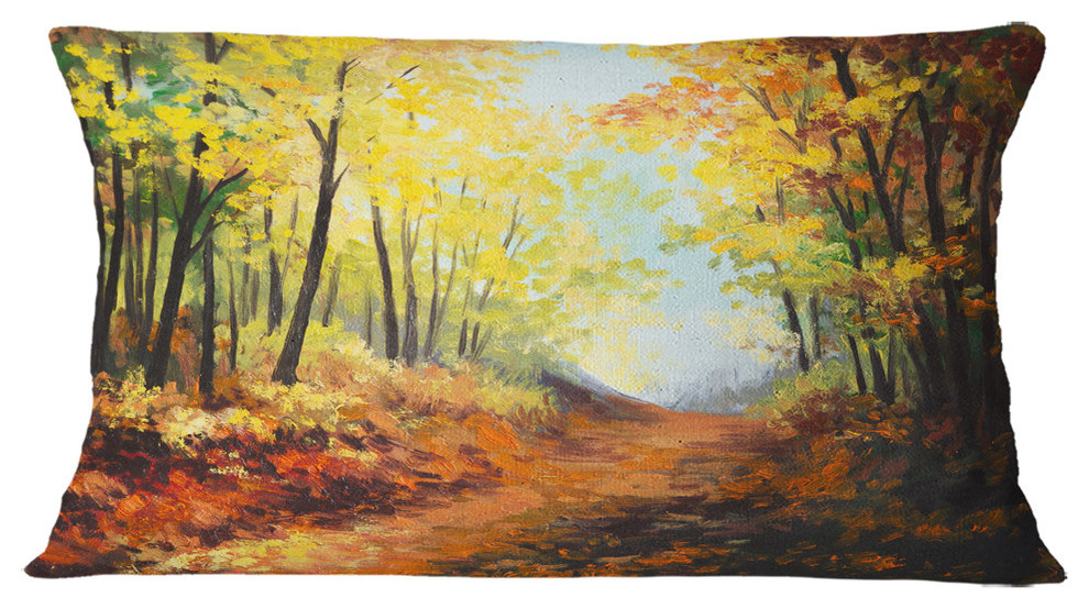Autumn Forest Pathway Landscape Throw Pillow Contemporary Decorative Pillows By Design Art Usa Autumn Forest Pathway Landscape Throw Pillow Contemporary Decorative Pillows By Design Art Usa