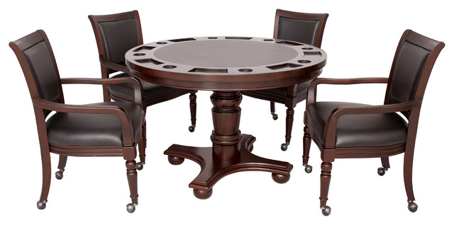 Charloma 5-Piece Game Table and Chair Set, Walnut - Traditional ... Charloma 5-Piece Game Table and Chair Set, Walnut - Traditional ...