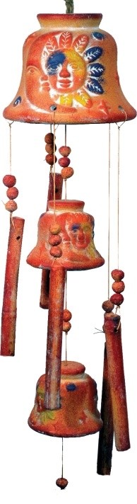30 Inch Multicolored Terra Cotta Sun and Moon Themed Wind Chime