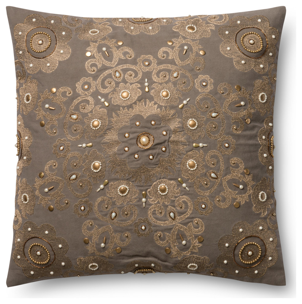 Grey/Gold 22"x22" Decorative Accent Pillow
