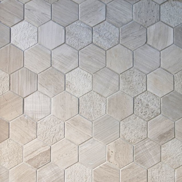 Wood Gray Multi Surface Hexagon Mosaic Contemporary Wood Gray Multi Surface Hexagon Mosaic