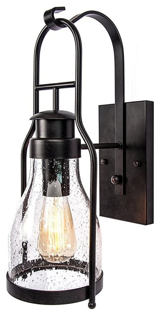Rustic Wall Sconce Lantern With Pioneer Bubble Glass Rubbed Bronze Beach Style Rustic Wall Sconce Lantern With Pioneer Bubble Glass Rubbed Bronze Beach Style