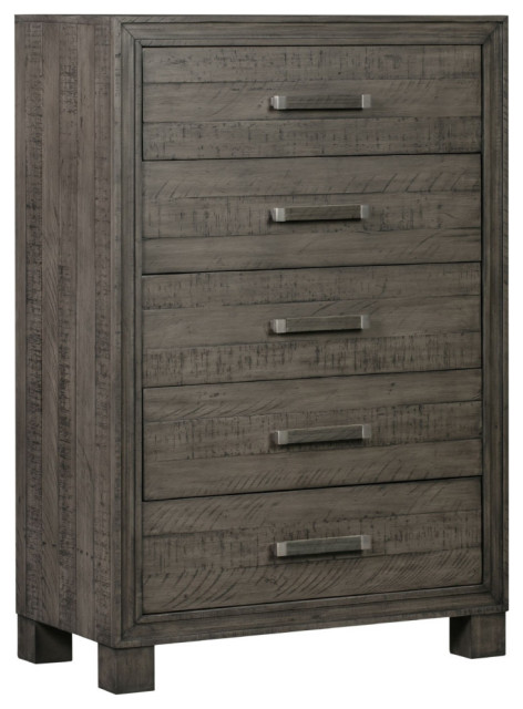 56" Wil Pine Wood Tall Dresser Chest, Rustic, Rough Hewn, Gray - Transitional - Dressers - by ...