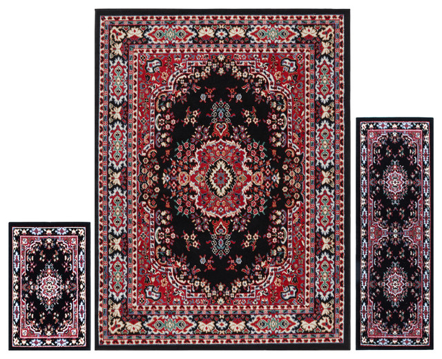 Home Dynamix Ariana Ksara Area Rug 3 Piece Set, Border Black, 3 Piece