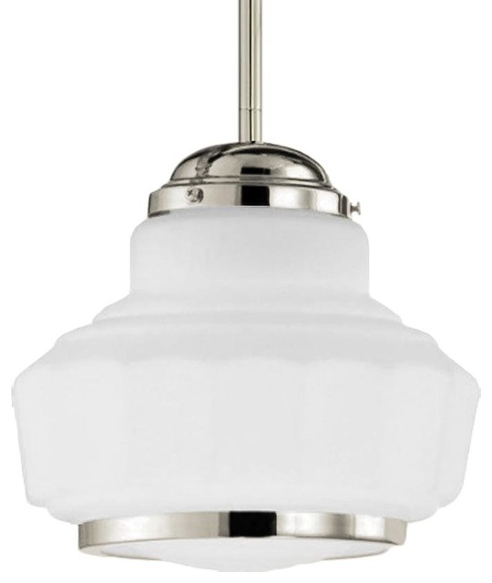 Roxbury Mini Schoolhouse Pendant Light White Opal Gl Shade Polished Nickel Roxbury Mini Schoolhouse Pendant Light White Opal Gl Shade Polished Nickel