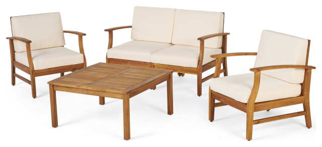 Gdf Studio Lorelei Outdoor 4 Seat Teak Finished Acacia Wood Set Transitional Lounge Sets By Gdfstudio Houzz - Is Teak Or Acacia Better For Outdoor Furniture