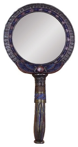 10 Inch Cold Cast Bronze Finish Round Egyptian Hand Held Mirror