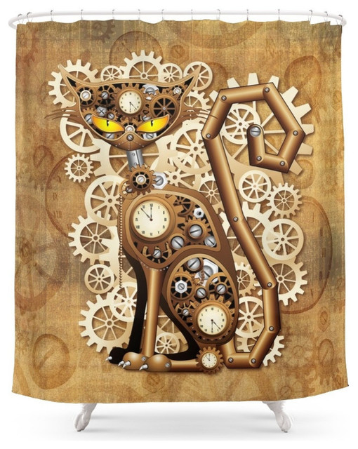 Steampunk Cat Vintage Style Shower Curtain Contemporary Shower