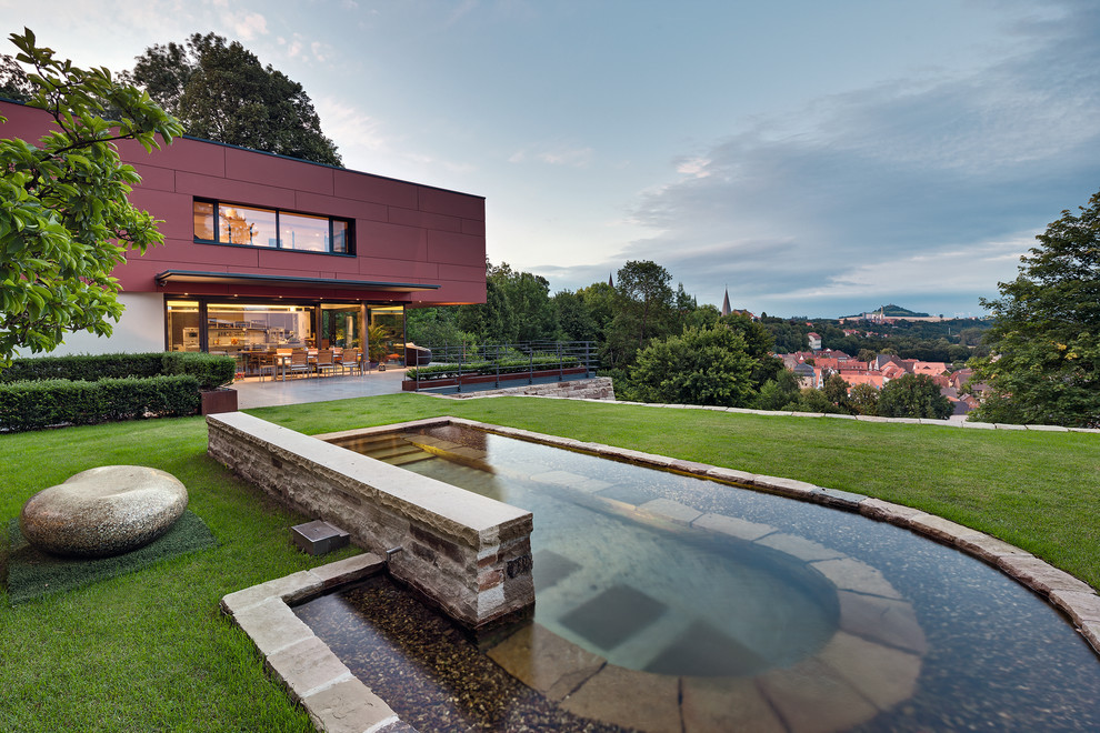 Kleiner Moderner Schwimmteich hinter dem Haus in individueller Form in Sonstige