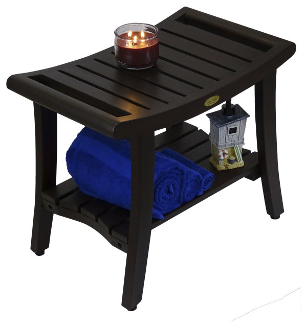 Contemporary Teak Shower Stool or Bench in Brown Finish