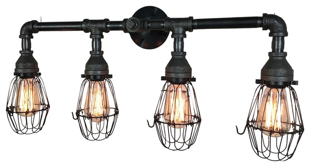 Retro Farmhouse 4 Bulb Vanity Light, Industrial Vanity Light Fixtures