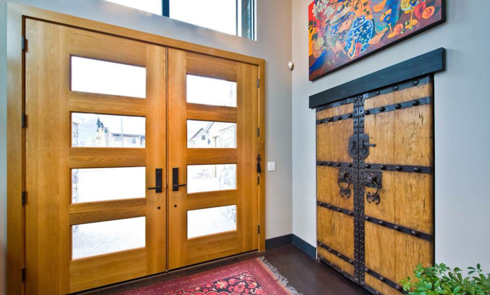 Inspiration for a rustic entryway remodel in Calgary