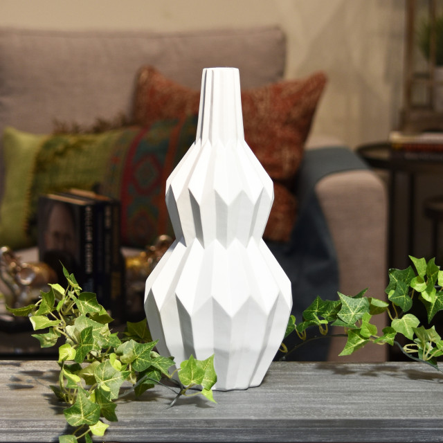 Narrow Lip Patterned Bellied Vase Contemporary Vases by Urban