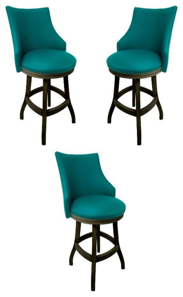 Home Square 30" Wood Bar Stool in Teal Blue & Dark Shadow Set of 3