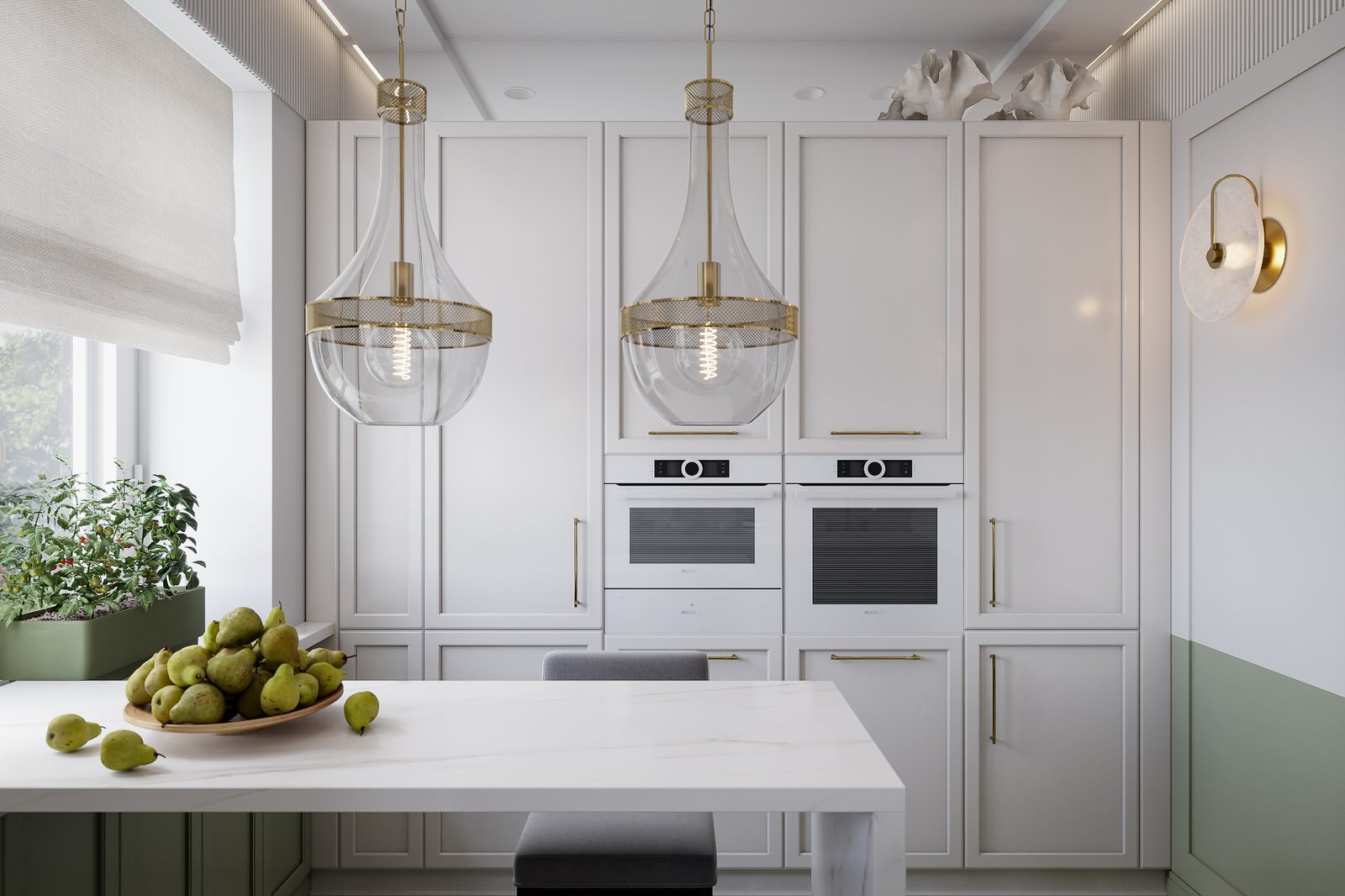 Кухня, высокие шкафы