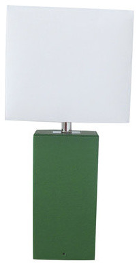 Elegant Designs Modern Leather Table Lamp With White Fabric Shade, Green