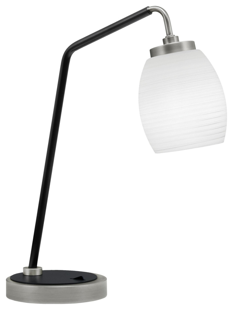 1-Light Desk Lamp, Graphite/Matte Black Finish, 5" White Linen Glass