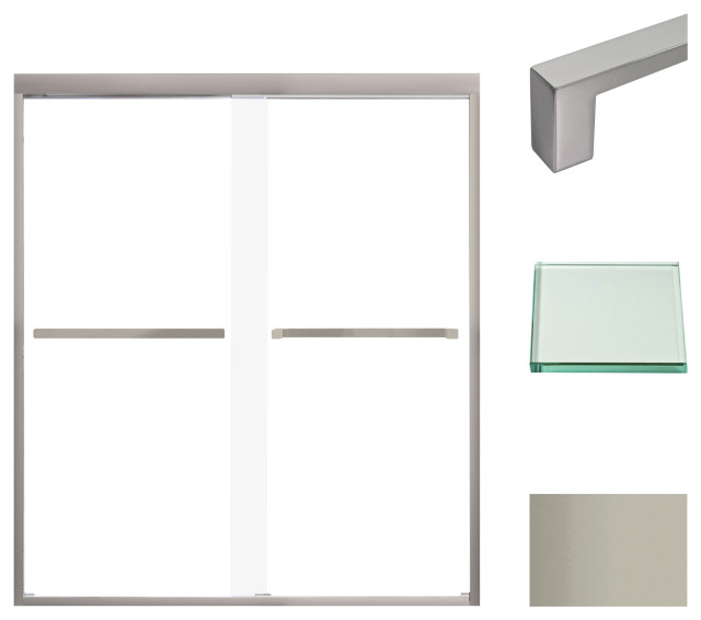 Frederick 59"x66" Bypass Shower Door, Clear Glass, Brushed Stainless