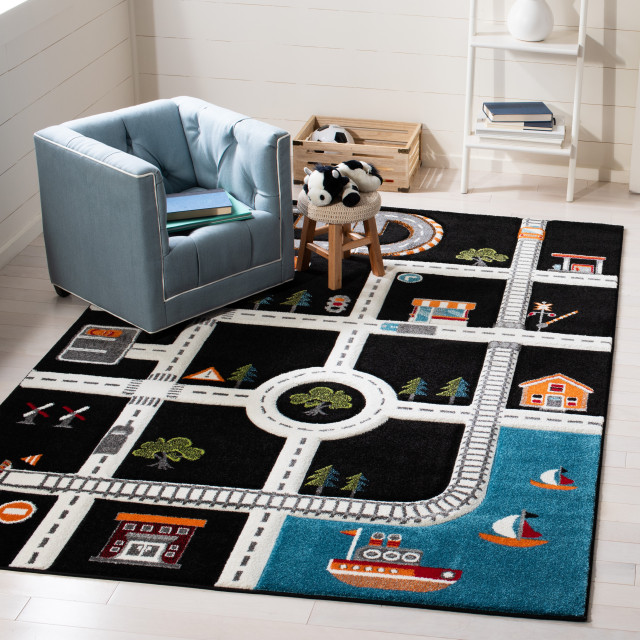 Safavieh Carousel Kids Crk192Z Kids Rug, Black and Ivory, 5'3