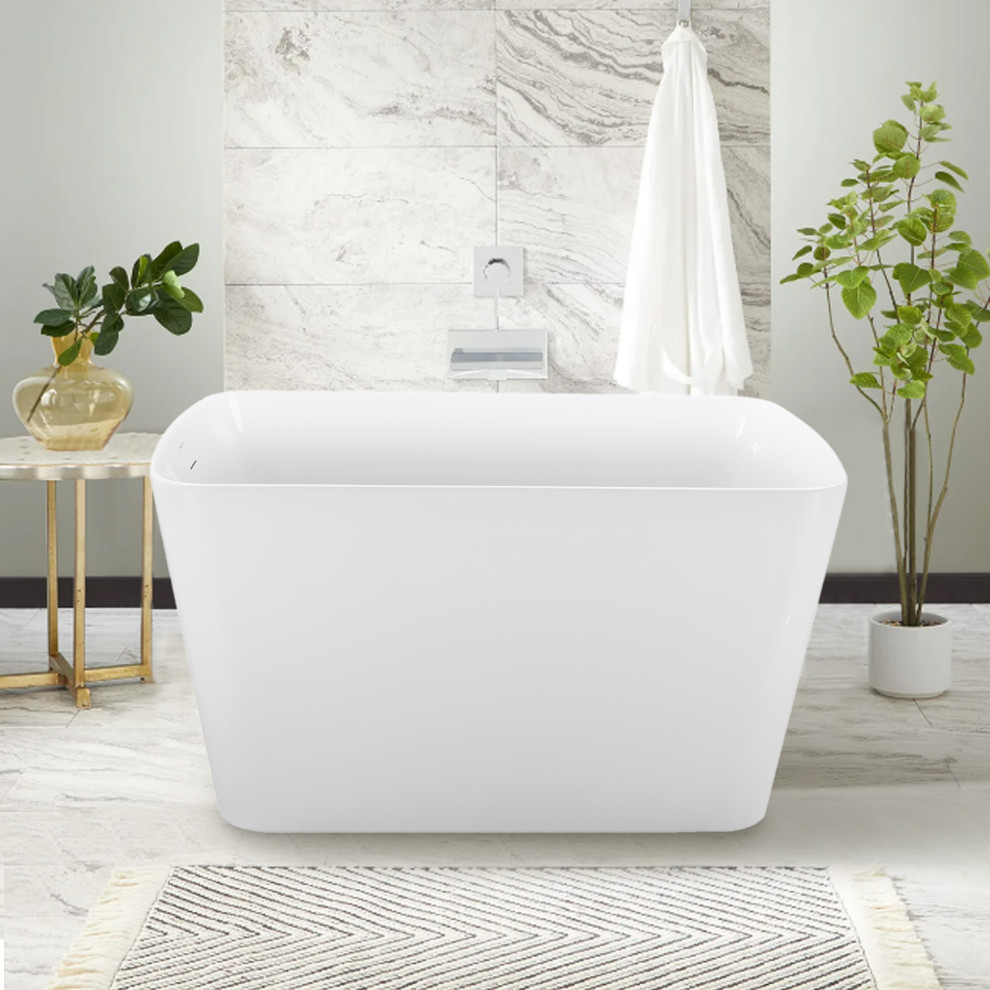 47" Acrylic Freestanding Bathtub, Contemporary Soaking Tub With Seat