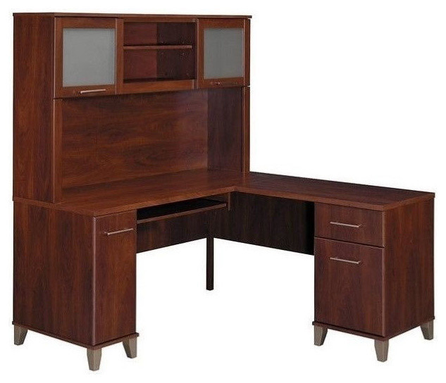 Bush Somerset 60 L Shape Computer Desk With Hutch In Hansen Cherry