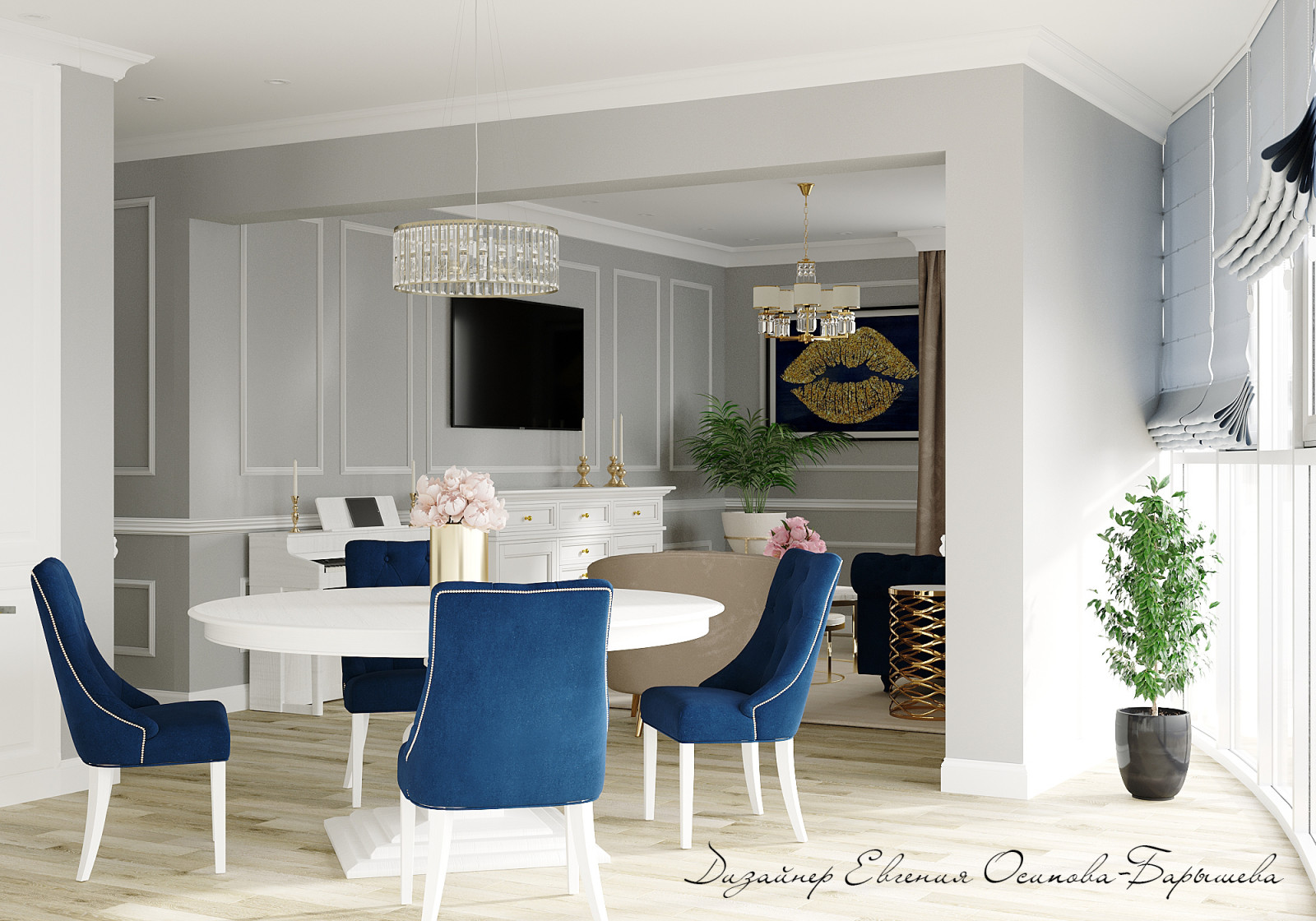 Кухня-гостиная в современном стиле с элементами арт-деко