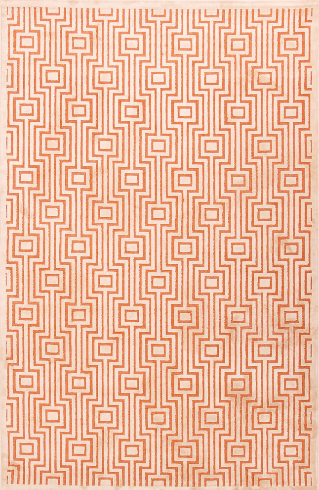 Machine Made Geometric Pattern Art Silk/ Chenille Orange/Ivory Area Rug