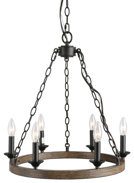 6 Light Farmhouse Wagon Wheel Pendant Chandelier For Dining Room Kitchen