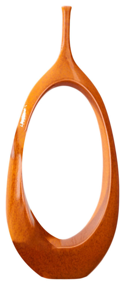 Mid Century Modern Open Oval Ring Vase Orange Sculpture Retro Bottle 22"