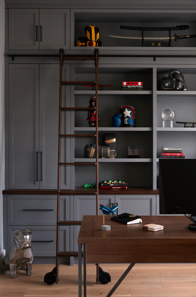 Study Space Storage Racks Sophisticated Study Room with Built-In Custom Shelving - Country - Home ...