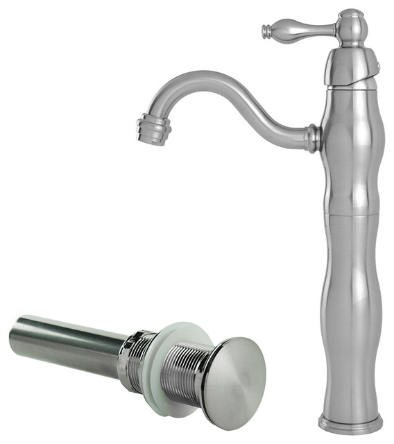 Victorian Vessel Sink Filler Faucet With Drain Brushed Nickel