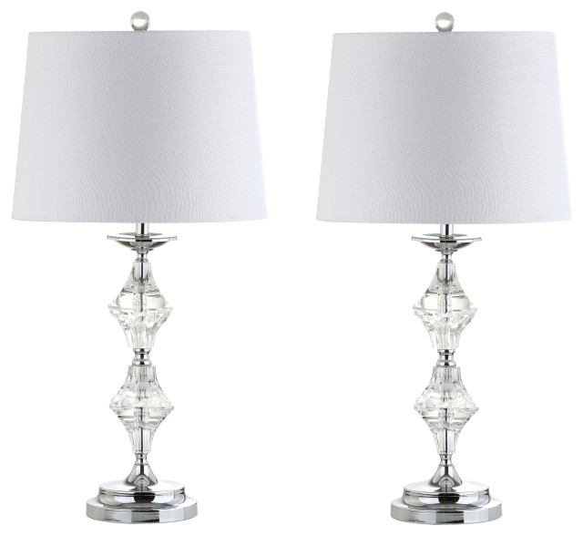 Madison 27.5" Crystal Table Lamp, Clear and Chrome, Set of 2 ...