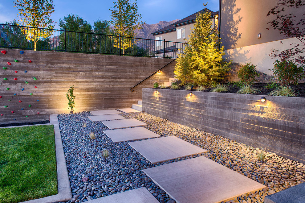Inspiration for a contemporary backyard outdoor sport court in Salt Lake City with with lawn edging.
